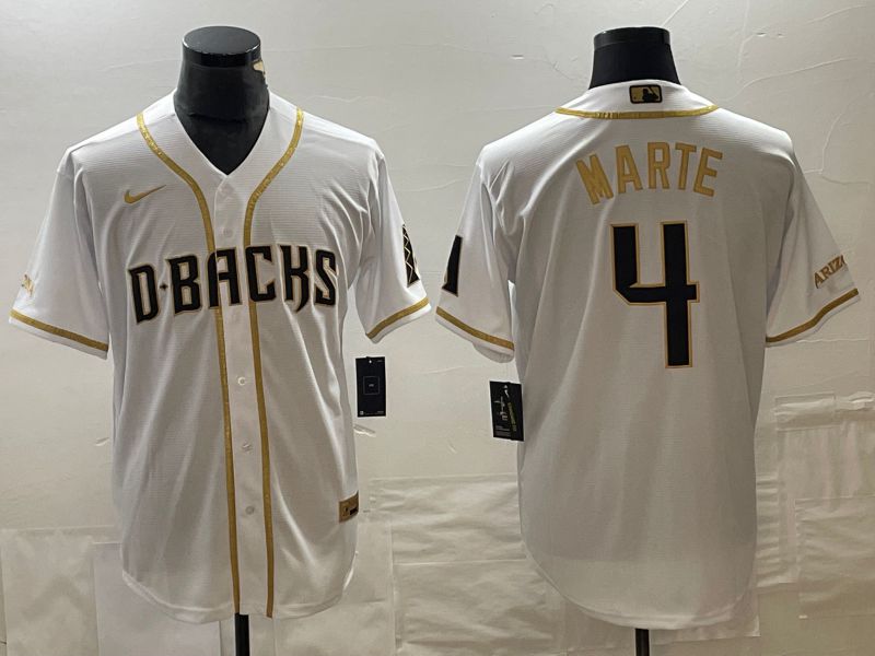 Men Arizona Diamondback #4 Marte White gold Game Nike 2023 MLB Jersey->texas rangers->MLB Jersey